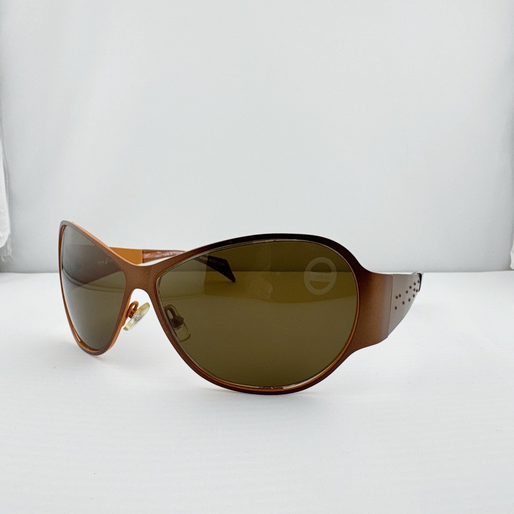 Mikli Wrap Sunglasses Womens‎ Brown Amber Sport Shield Designer Eyewear